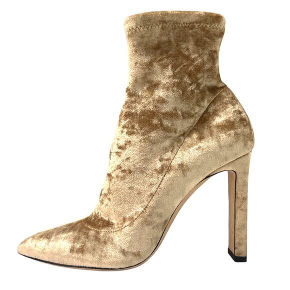 Jimmy Choo Louella 90 Golden Tan Crushed Velvet Sock Bootie Heels IT 36 US 6 - Picture 1 of 15
